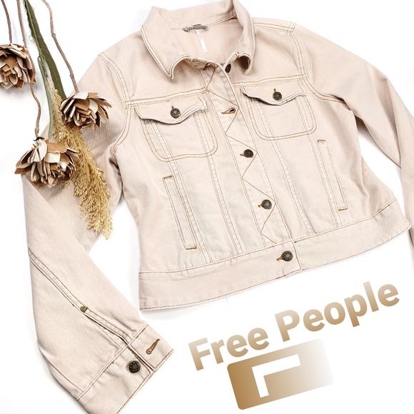 Free People Jackets & Blazers - Free People Cream Denin Distressed Coat Sz L
